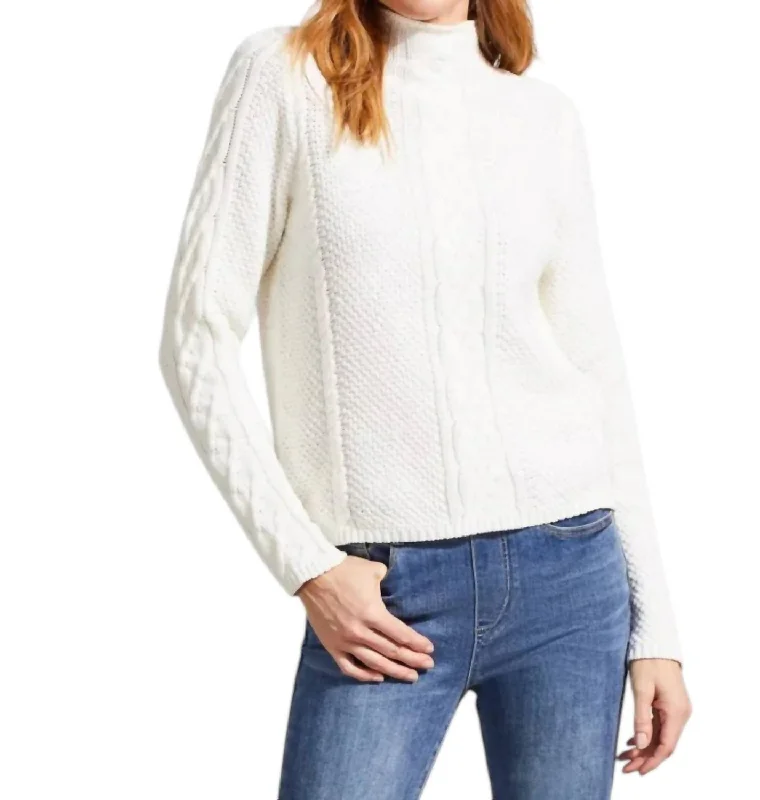 Women's UV Protection Pullovers-Cotton Funnel Neck Sweater In Eggshell