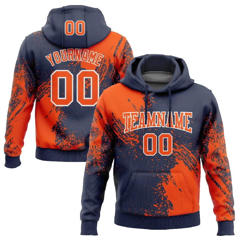 Women's Pullover Hoodies-Custom Stitched Navy Orange-White 3D Pattern Design Abstract Brush Stroke Sports Pullover Sweatshirt Hoodie