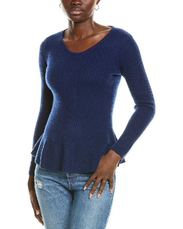 Women's Ribbed Pleated Pullovers-sofiacashmere Peplum Rib Scoop Neck Cashmere Sweater