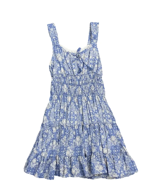 Blue Bandana Ruched Body Ruffle Hem Dress