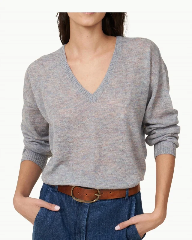 Women's Zip Pullovers-Mixine Woman Knit Pullover Sweater In Grey