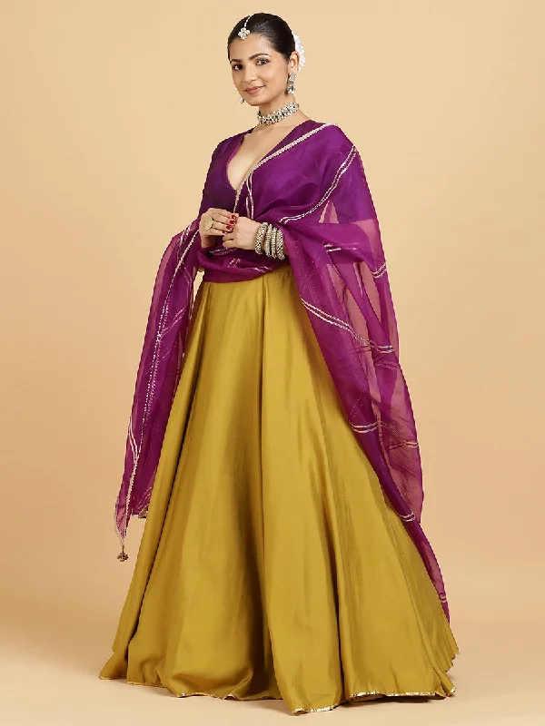 Jhalak Zeenat 4-Pc Lehenga Set x Tyohaar | Mustard Lehenga, Purple Blouse with Falak Purple Dupatta and Cancan Skirt