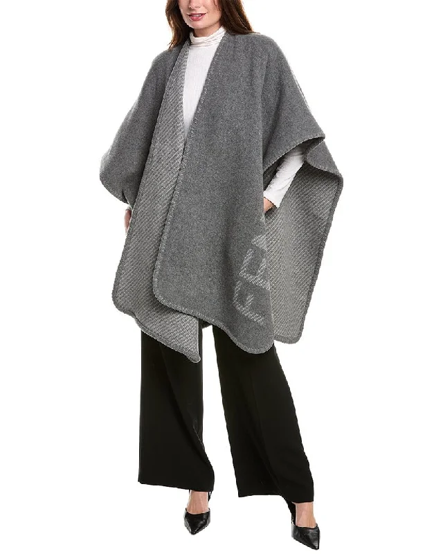 Women's High-Waisted A-Line Pullovers-FENDI Logo Wool & Cashmere-Blend Poncho