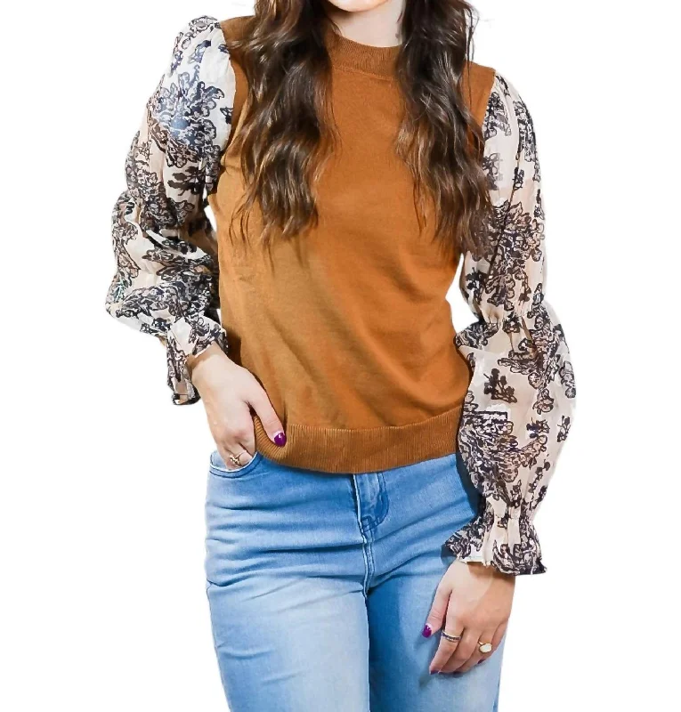 Women's Glitter Ruffle Pullovers-Keep It Classy Top In Brown