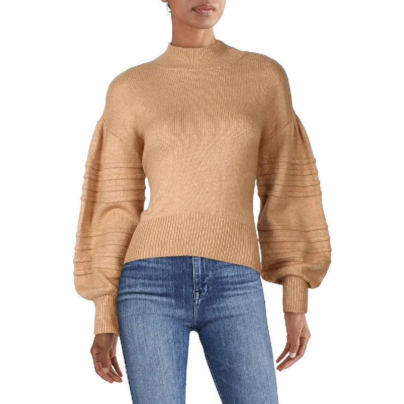 Women's Lace Pleated Pullovers-Womens Cropped Knit Mock Turtleneck Sweater