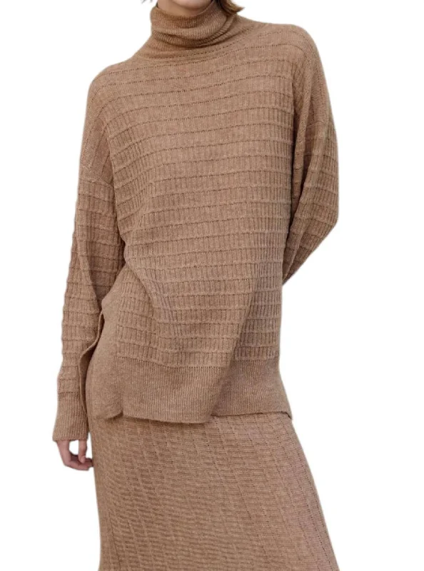 Women's Sequin Ruffle Pullovers-Nuna Sweater In Taupe