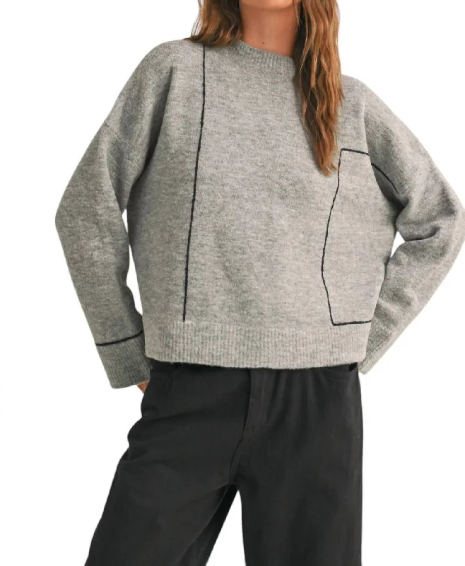 Women's Abstract Pullovers-Grid Pattern Sweater In Grey/black