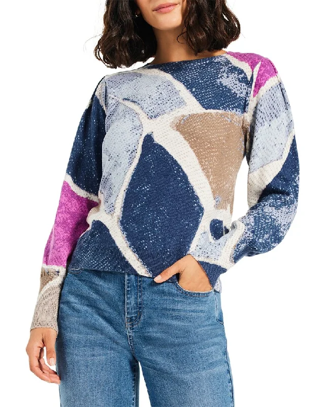 Women's Turtleneck Pullovers-NIC+ZOE Petite Printed Tiles Femme Sleeve Sweater