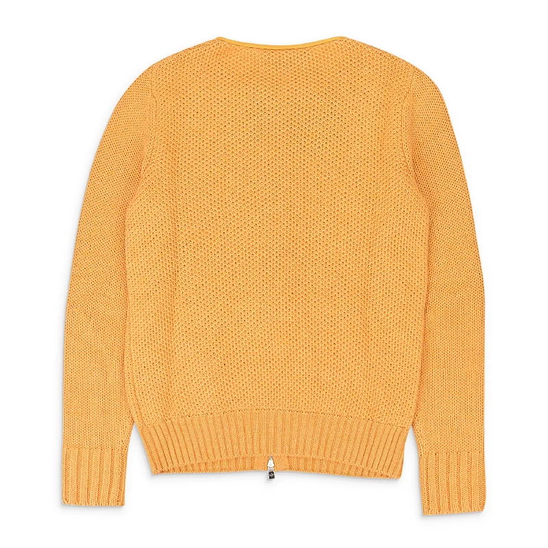 Women's Slit Pleated Pullovers-CREW NECK ORANGE SWEATER