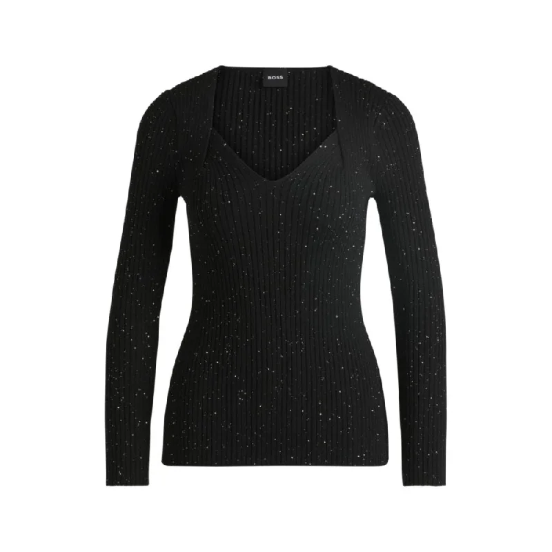 Women's Ribbed Pencil Pullovers-Ribbed sweater with sequin embellishments