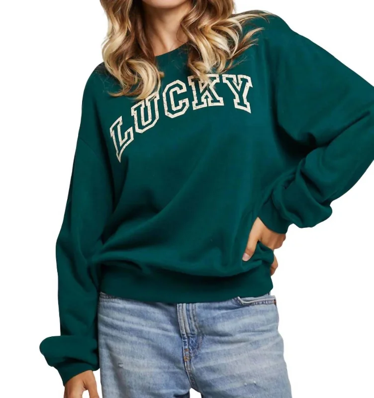 Women's Windproof Pullovers-Lucky Sweatshirt In Bluegrass Green