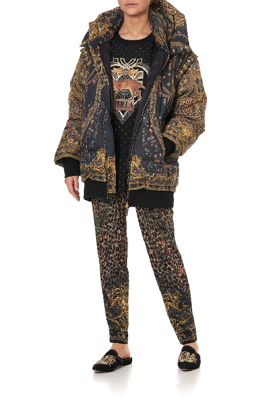 Women's Art Print Jackets-HOODED PUFFER JACKET ABINGDON PALACE