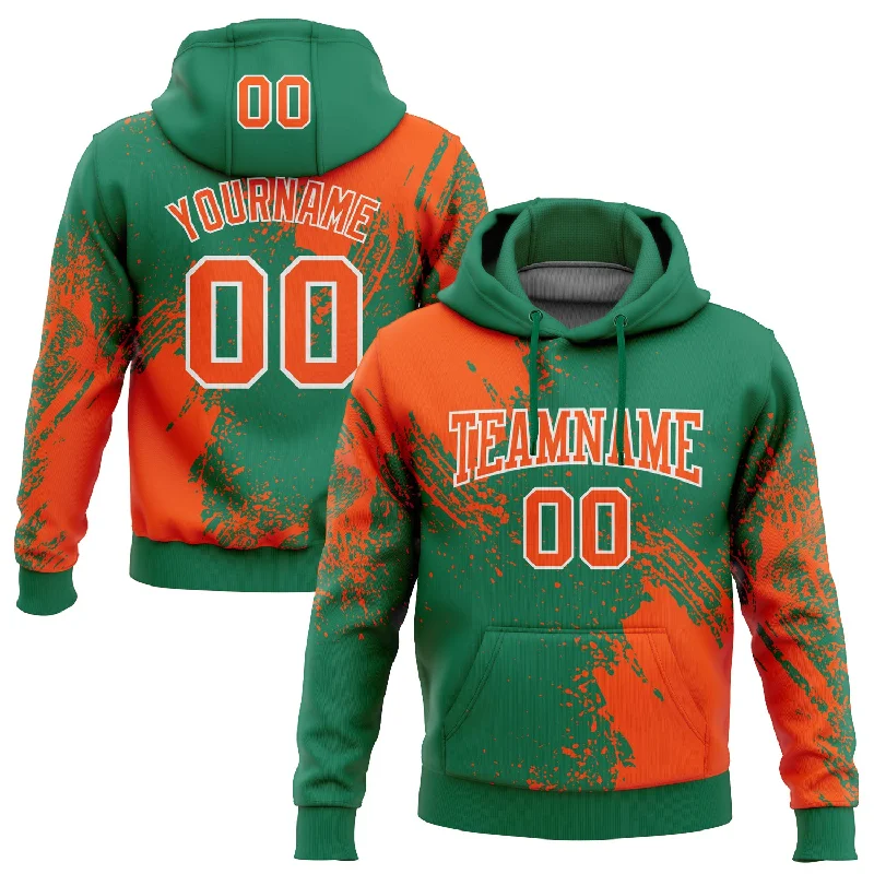 Women's Ombre Hoodies-Custom Stitched Kelly Green Orange-White 3D Pattern Design Abstract Brush Stroke Sports Pullover Sweatshirt Hoodie