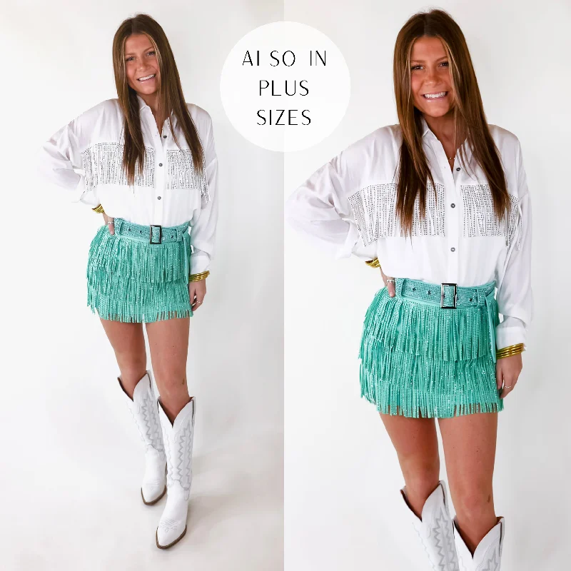 Cowboy Killer Crystal Fringe Mini Skort in Mint Green