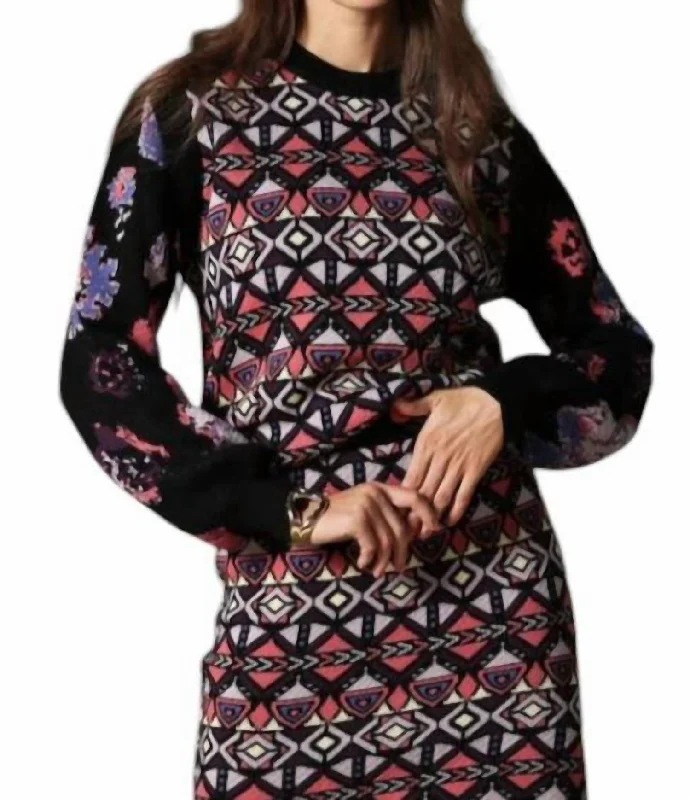 Women's Satin Pencil Pullovers-Arianna Pullover Sweater In Tribal