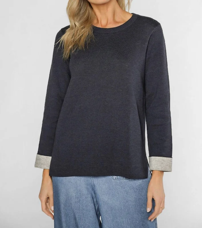 Women's Art Print Pullovers-Hudson Double Knit Sweater In Navy