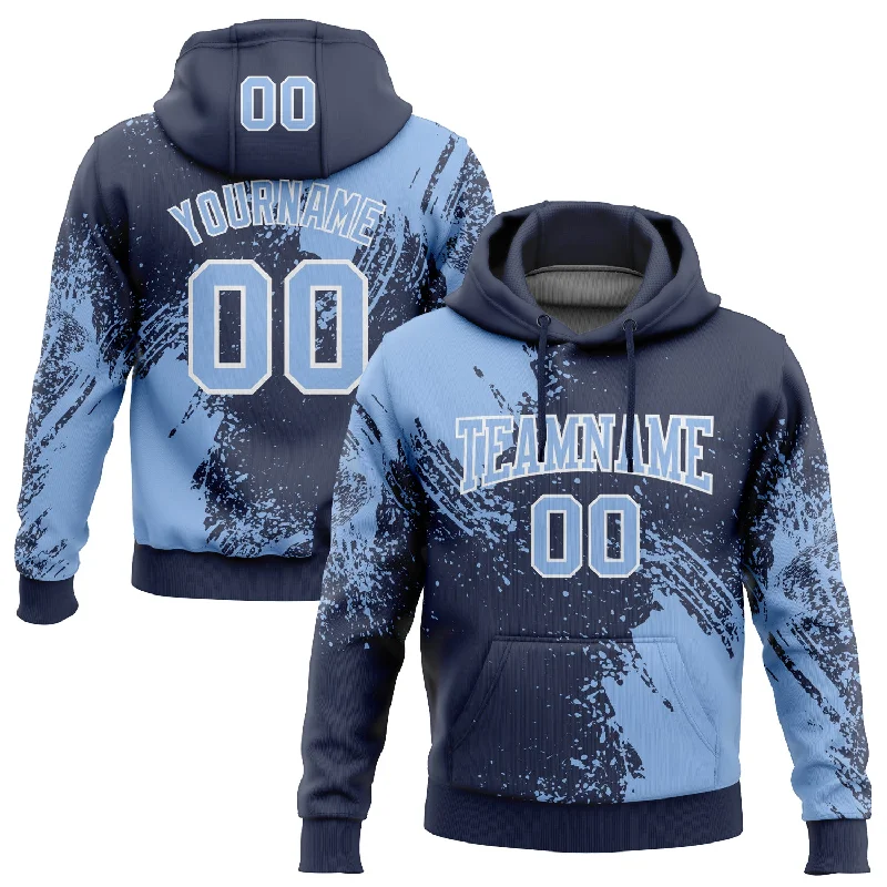 Women's Pocket Hoodies-Custom Stitched Navy Light Blue-White 3D Pattern Design Abstract Brush Stroke Sports Pullover Sweatshirt Hoodie