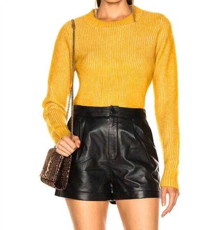 Women's Lounge Pullovers-Solid Wool Blend Crew Neck Sweater In Yellow