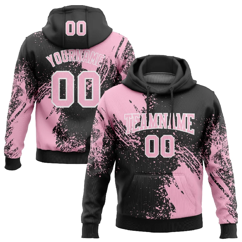 Women's Ruffle Sleeve Hoodies-Custom Stitched Black Light Pink-White 3D Pattern Design Abstract Brush Stroke Sports Pullover Sweatshirt Hoodie