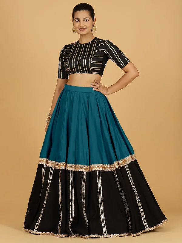 Mastani x Tyohaar | Crystal Teal Panelled Lehenga Skirt