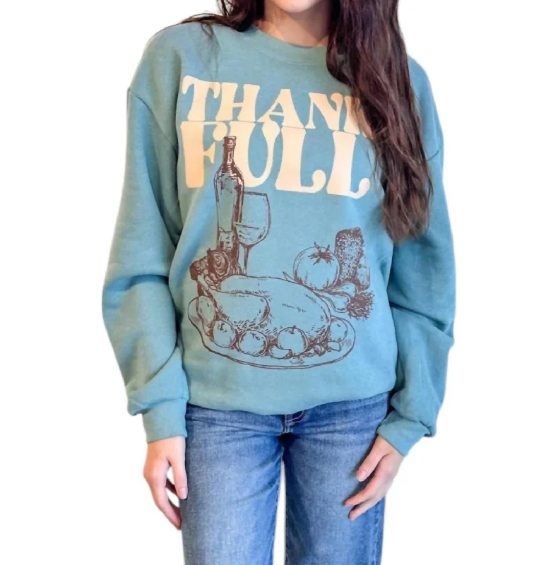 Women's Glitter Floral Pullovers-Thankfull Oversized Cozy Sweatshirt In Artic Green