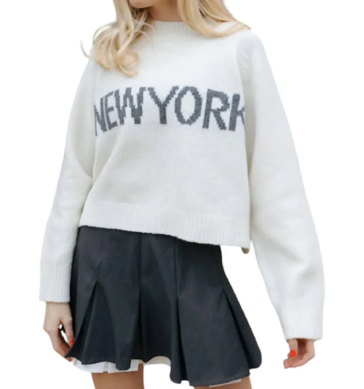 Women's Textured Ruffle Pullovers-New York Sweater In Cream