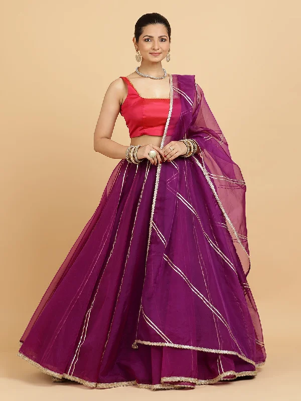 Heer Zeba 4-Pc Lehenga Set x Tyohaar | Purple Lehenga, Rani Pink Blouse with Falak Purple Dupatta and Cancan Skirt