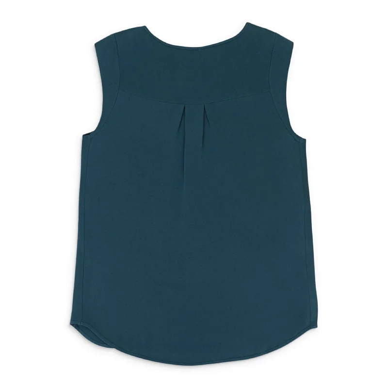 Women's Abstract Pullovers-SCOOP NECK GREEN SLEEVELESS TOP