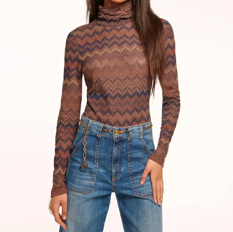 Women's Glitter A-Line Pullovers-Prudence Turtleneck Sweater In Saddle Chevron