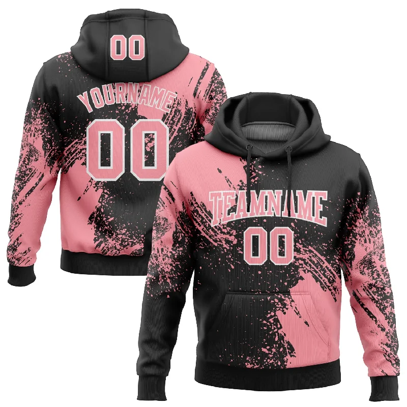 Women's Running Hoodies-Custom Stitched Black Medium Pink-White 3D Pattern Design Abstract Brush Stroke Sports Pullover Sweatshirt Hoodie