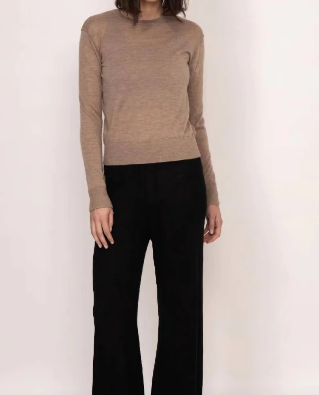 Women's Fringe Pleated Pullovers-Marguerite Paper Thin Cashmere Sweater In Mocha