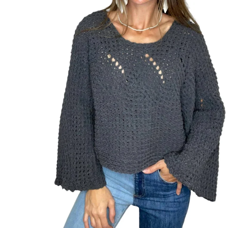 Women's Thermal A-Line Pullovers-Cassidy Chenille Crop Sweater In Grey