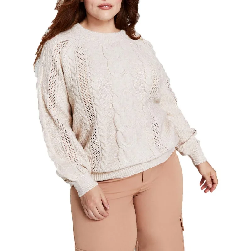 Women's Cotton Pullovers-Womens Crewneck Mixed-Knit Pullover Sweater