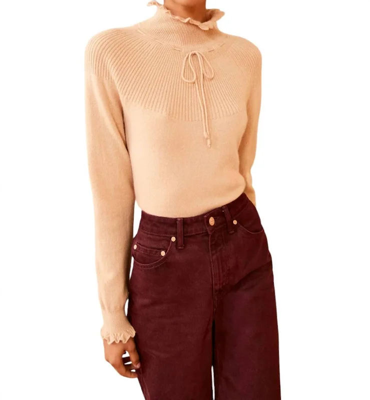 Women's Fringe Floral Pullovers-Maisie Turtleneck Sweater In Camel