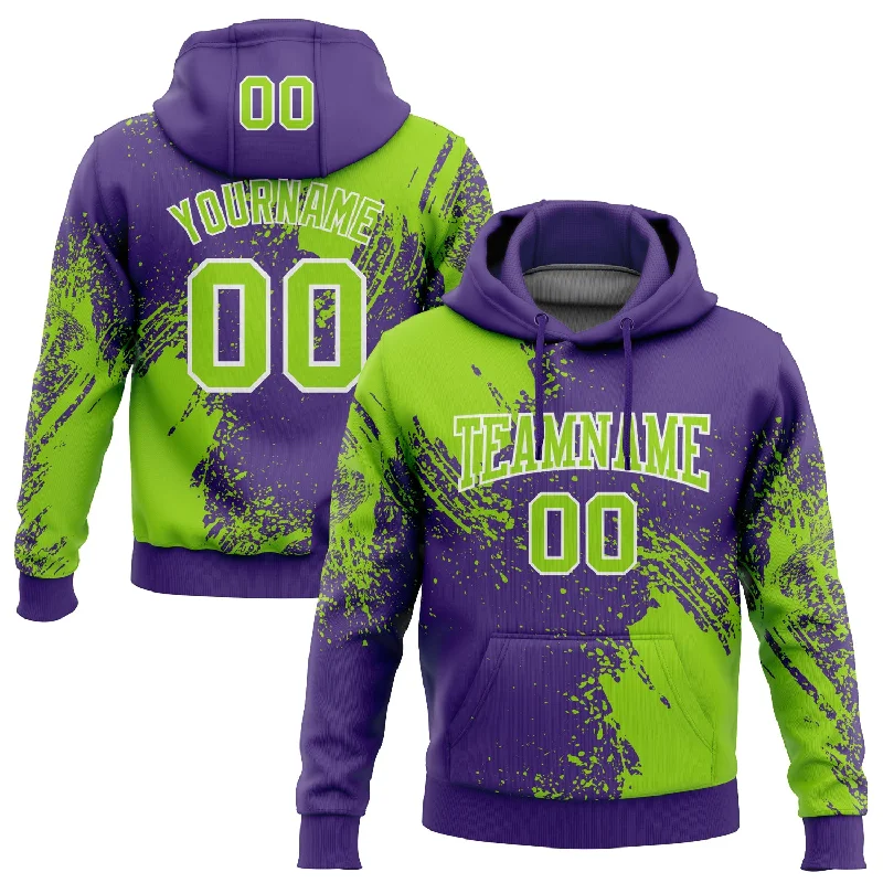 Women's Pastel Hoodies-Custom Stitched Purple Neon Green-White 3D Pattern Design Abstract Brush Stroke Sports Pullover Sweatshirt Hoodie