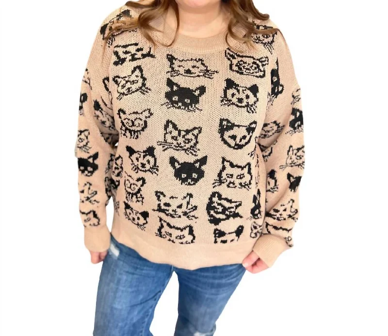 Women's Zip Pullovers-Feline Fine Sweater In Natural Heather