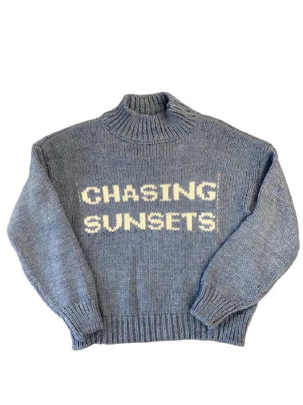 Women's Textured Pleated Pullovers-Chasing Sunsets Sweater In Blue Multi