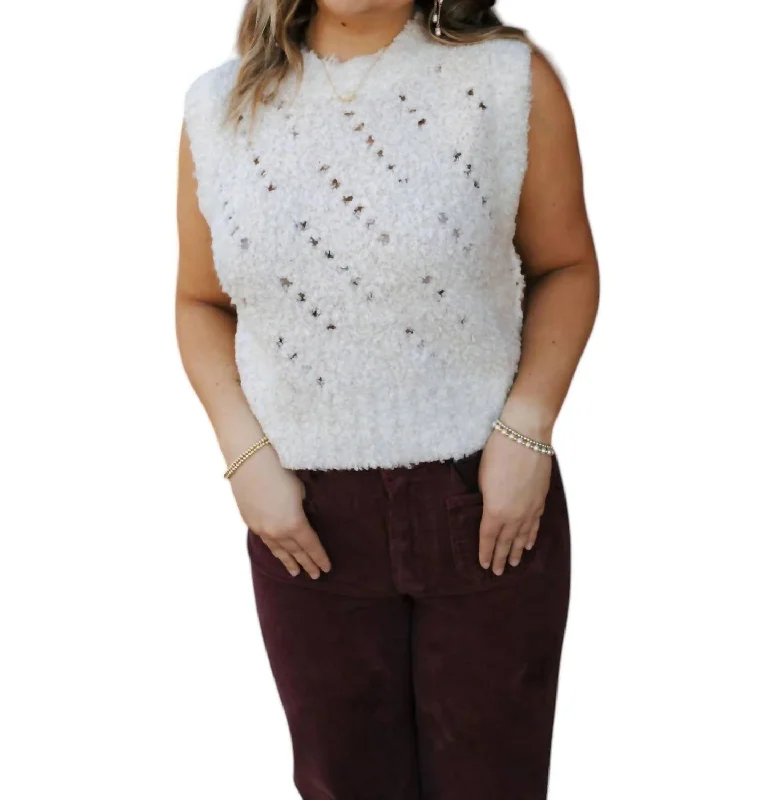 Women's Oversized Pullovers-Textured Sweater Vest In Ecru