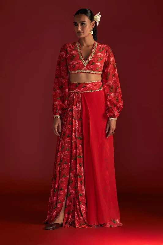 Red Rain Lily Layered Skirt Set