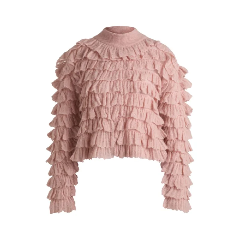 Women's Ribbed Pullovers-Oversize-fit mock-neck sweater with frilled structure