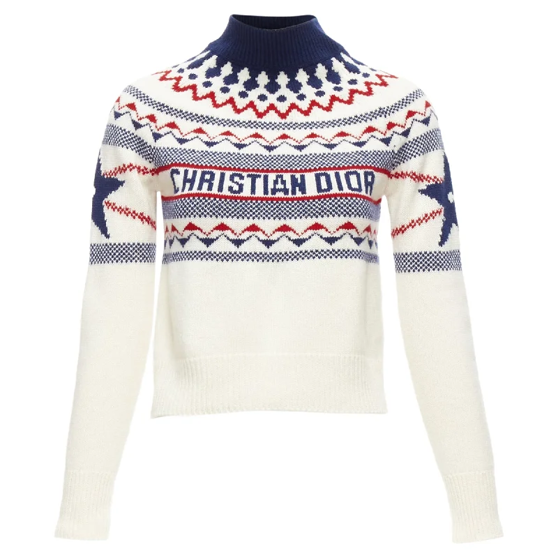 Women's Tulle A-Line Pullovers-Christian Dior Dioralps cream wool cashmere fairisle sweater