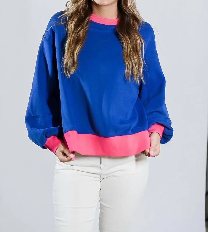 Women's V-Neck Pullovers-Forgiveness Top In Blue/pink