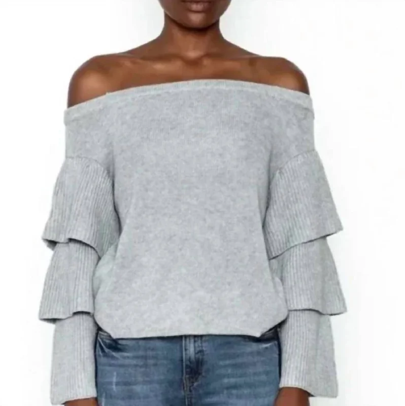 Women's Pajama Pullovers-Off The Shoulder Sweater In Grey