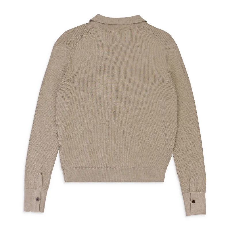 Women's Yoga Pullovers-RIB DEEP POLO SAND SWEATER