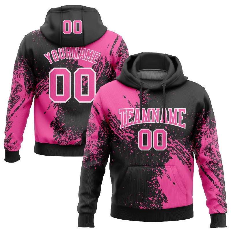 Women's Size Inclusive Hoodies-Custom Stitched Black Pink-White 3D Pattern Design Abstract Brush Stroke Sports Pullover Sweatshirt Hoodie