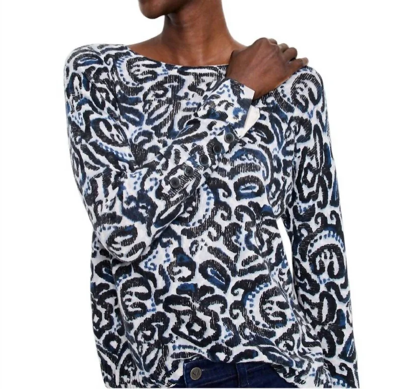 Women's Layered Pullovers-Tossed Paisley Supersoft Sweater In Indigo Multi