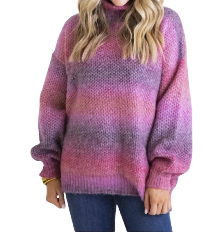 Women's Thermal Denim Pullovers-Boho Mix Sweater In Mauve