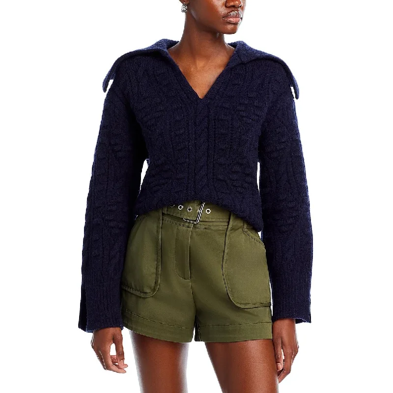 Women's Fleece Ruffle Pullovers-Womens Wool Blend Collar Pullover Sweater