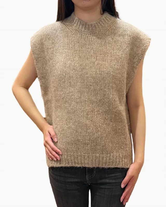 Women's Fleece Denim Pullovers-Maori Woman Knit Pullover Sweater In Beige And Gold