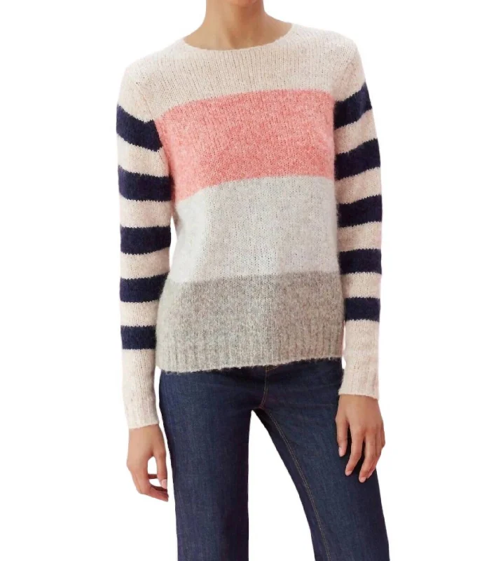 Women's Thermal Ruffle Pullovers-La Vie Soft Stripe Pullover Sweater In Pink